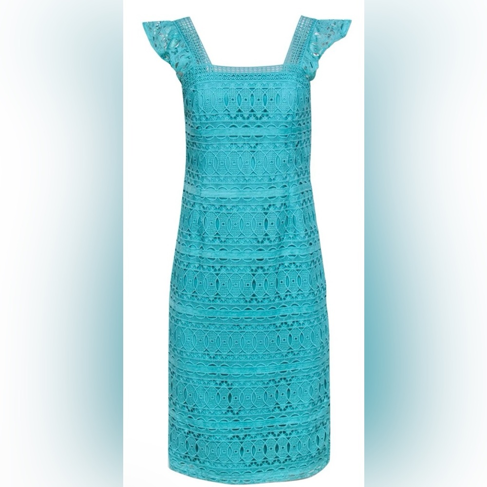 Antonio Melani Cameron Lace Midi Dress Turquoise Ruffle Crochet Size 10